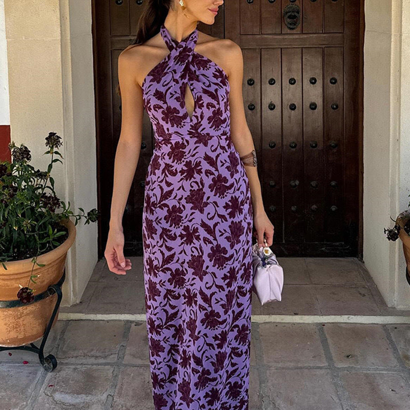 Slimming Dress Halter Off-the-shoulder Floral