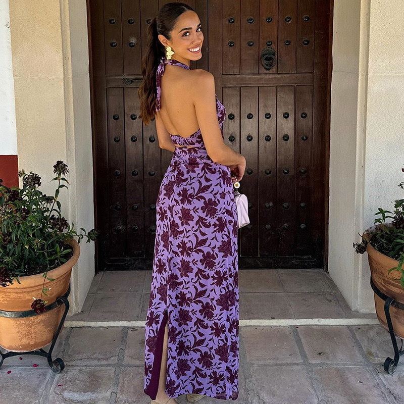 Slimming Dress Halter Off-the-shoulder Floral