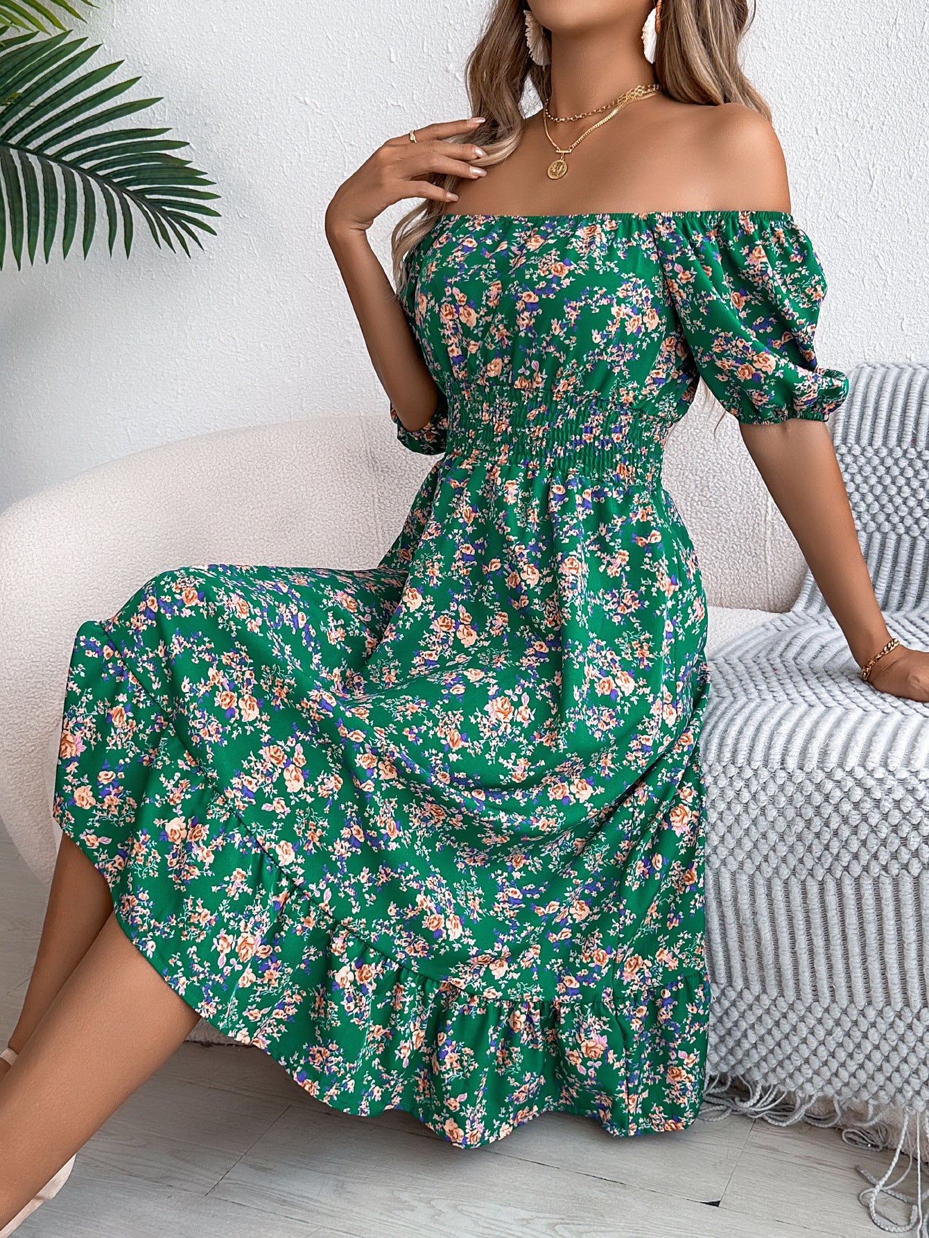 Floral Print Square Collar Dress Summer Fashion