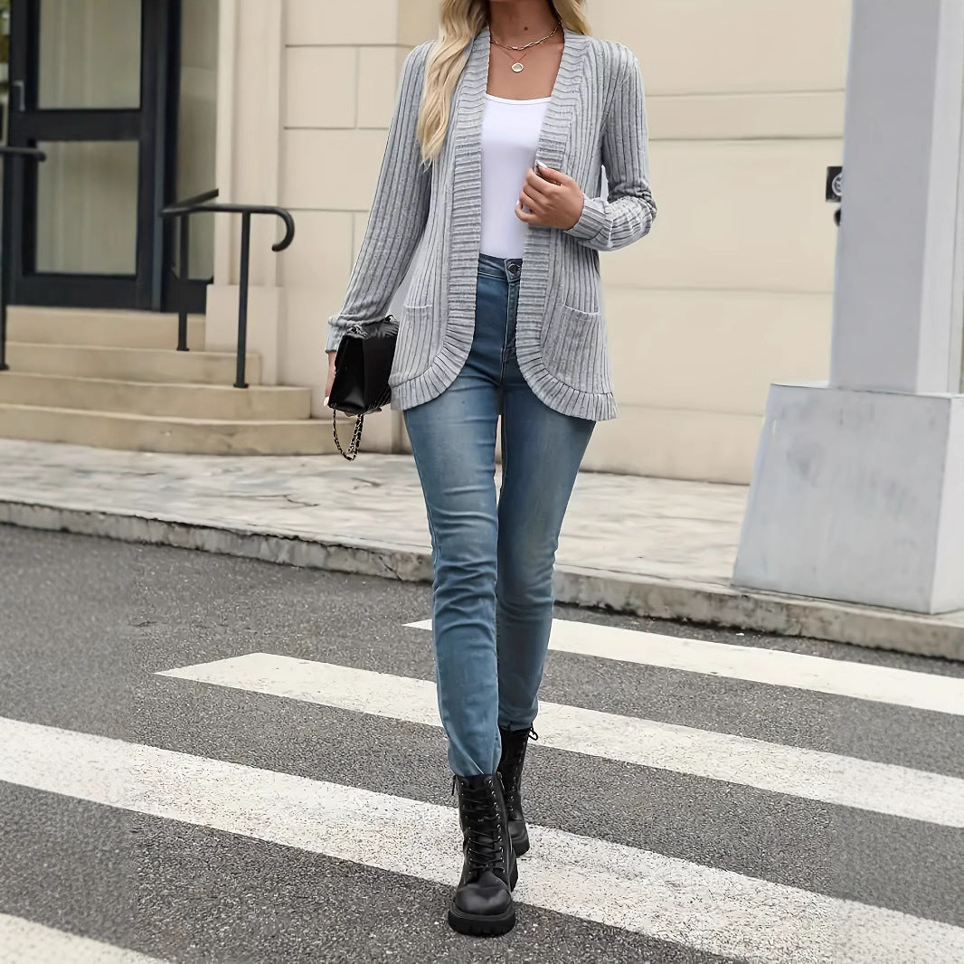 Sanding Casual Patchwork Long Sleeve Cardigan Jacket