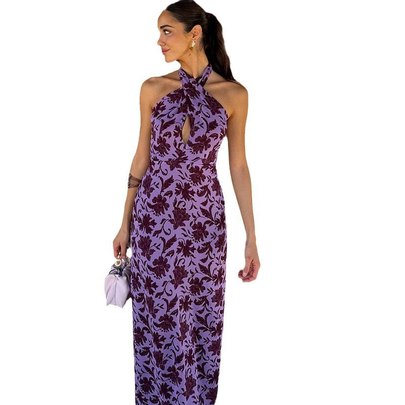 Slimming Dress Halter Off-the-shoulder Floral