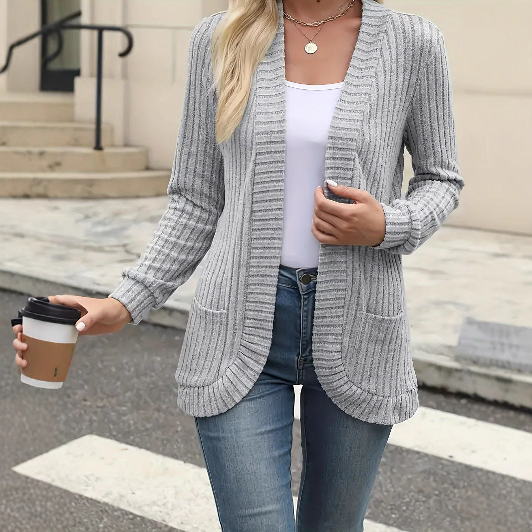 Sanding Casual Patchwork Long Sleeve Cardigan Jacket