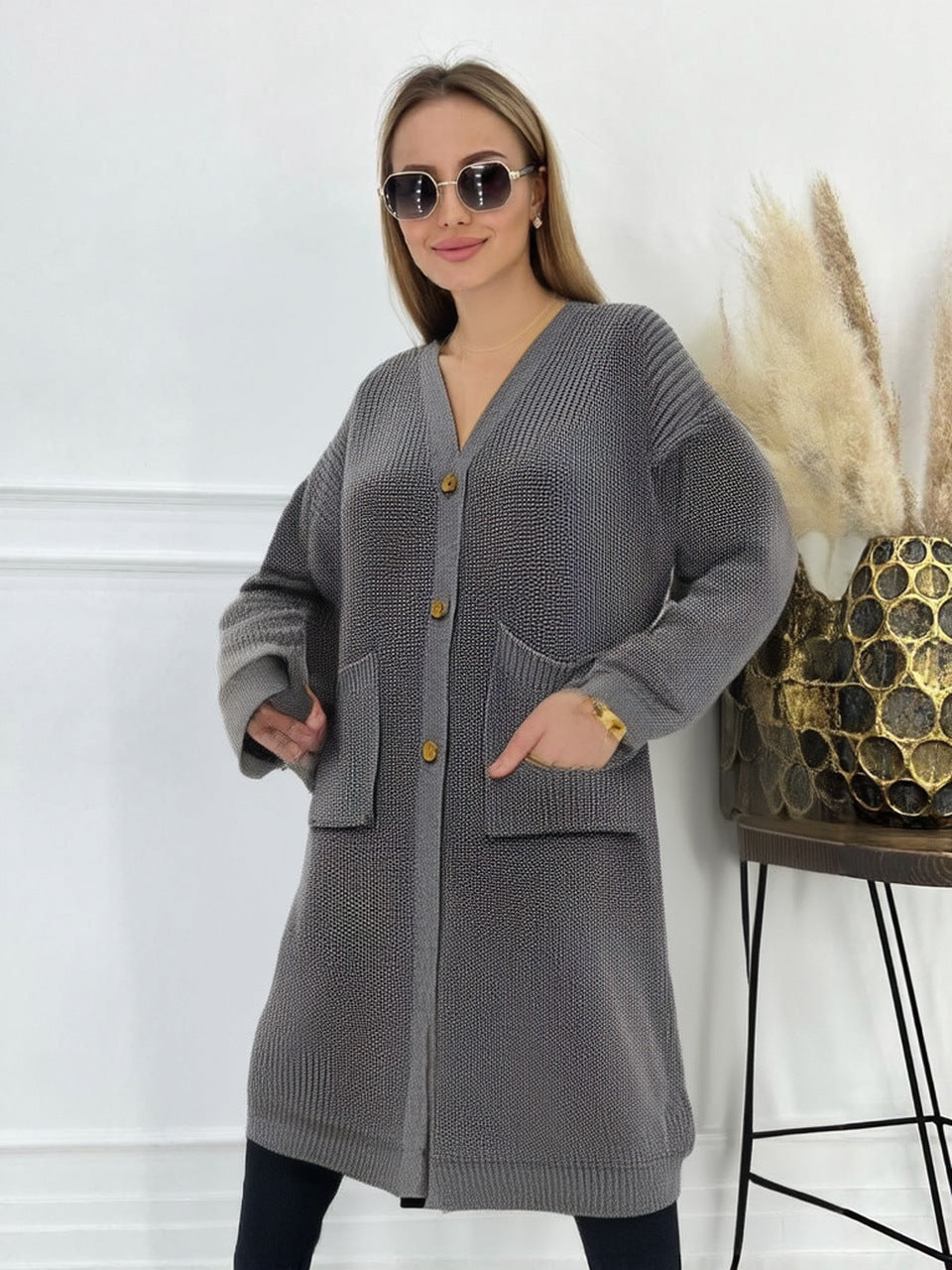 Loose And Versatile Long Sleeved Knitted Cardigan Jacket