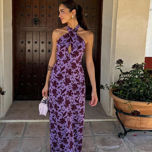 Slimming Dress Halter Off-the-shoulder Floral
